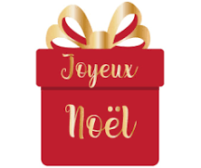 Gift-shaped adhesive gift labels with Joyeux Noël in red and gold (x500)