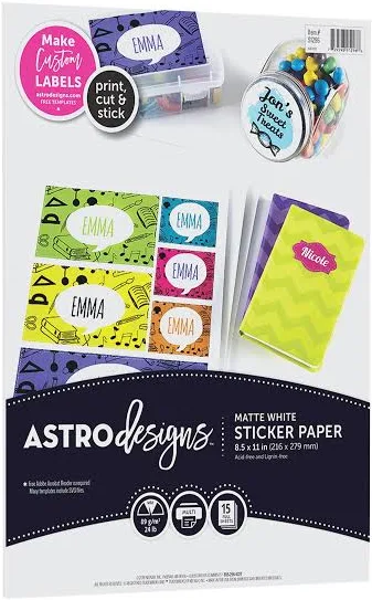 ASTROBRIGHTS Astrodesigns Sticker Paper Labels Inkjet-Laser Printers