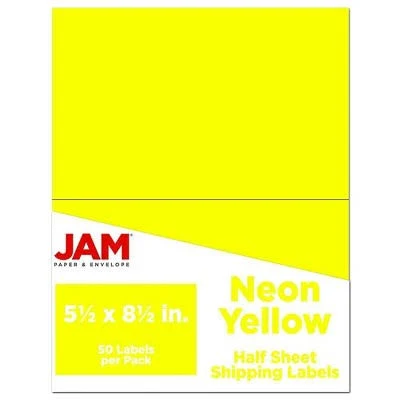 JAM Paper Shipping Labels Half Page 5 1/2 x 8 1/2 Neon Yellow 50/Pack