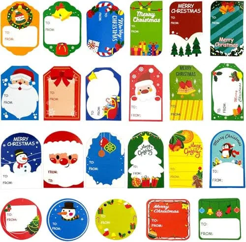 Xmas Tag Stickers 100Pcs Christmas Self Adhesive Gift Label Stickers, to from Labels Name for Bags, Cards, Envelope (12 Sheet), 1.57*3.15inches