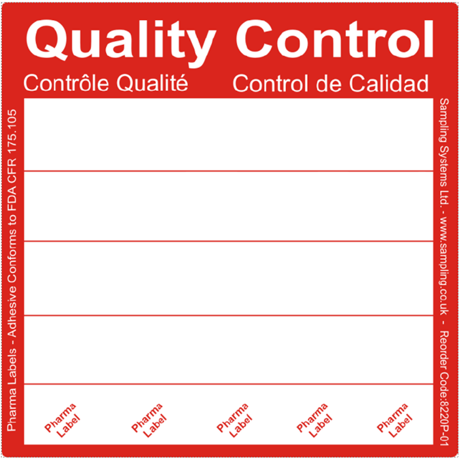 Quality Control Pharma Label - Red - 150 x 150 mm QTY250