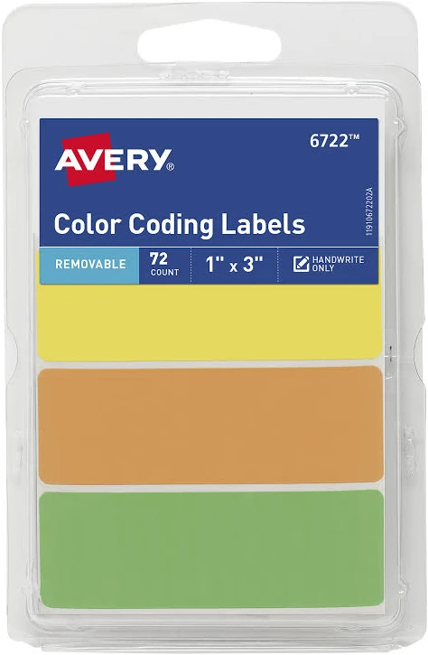Avery Color-Coding Removable Labels 1" x 3 6722