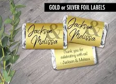 Personalized Silver or Gold Metallic Foil - Wedding or Anniversary Candy Labels - Anniversary Favors - Metallic Foil Stickers - Set of 42