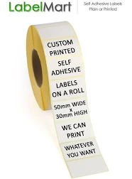 500 Self Adhesive Labels on a roll - 50mm x 30mm - Custom Printed - Print whatever you want!