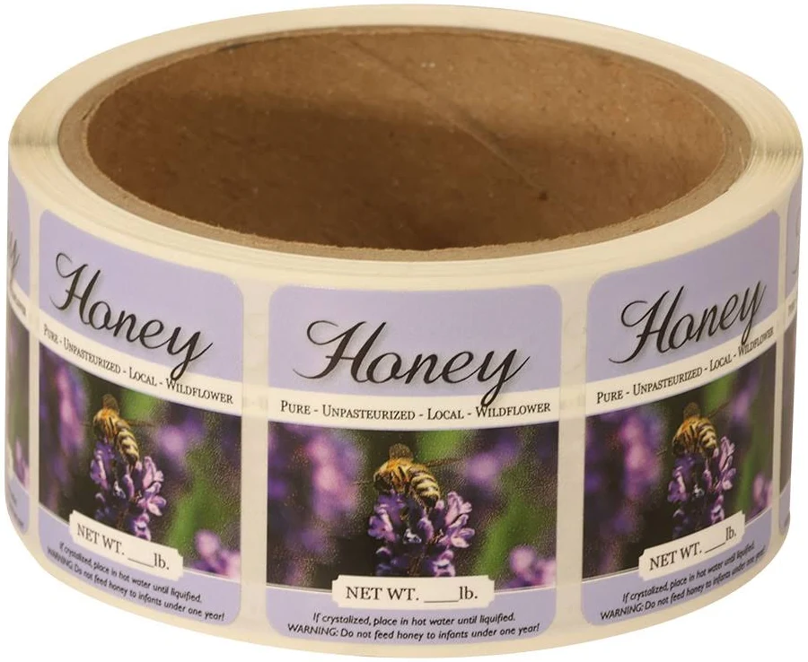Honey Label- by Dozen(PURPLE) 1 3/8" x 1 3/4" (Fits most bear sizes) - Beeline Woodenware