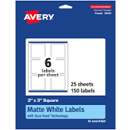 Avery Matte White Square Labels With Sure Feed