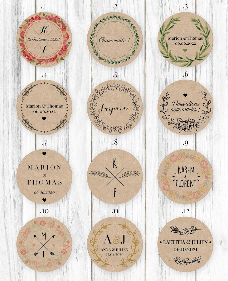 Personalized kraft self-adhesive labels, wedding, baptism, birthday or personalized text of your choice - Pack of 20