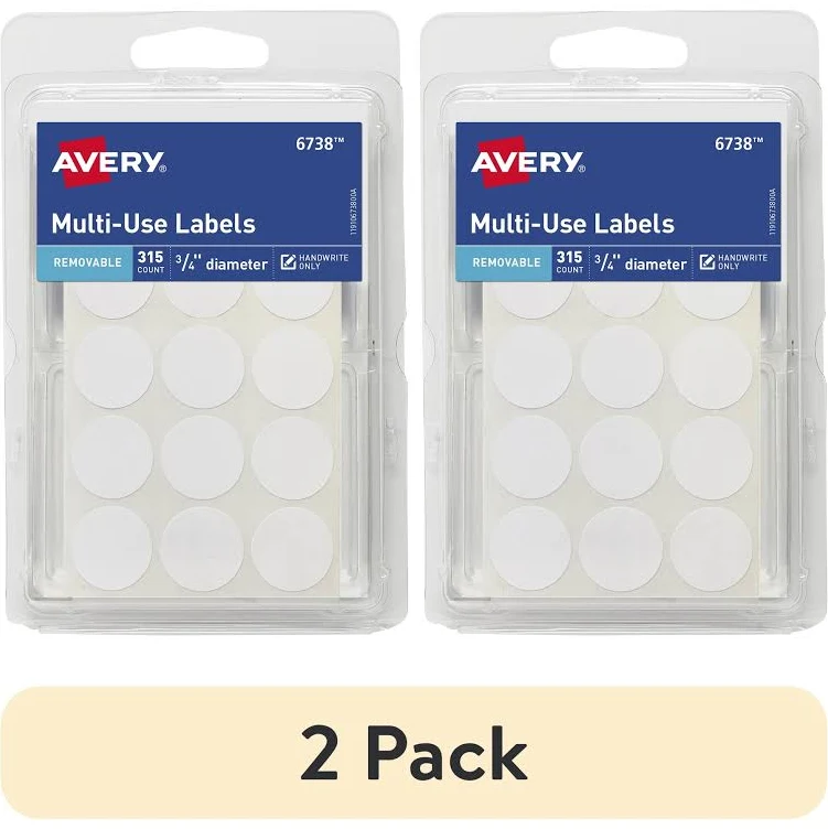 (2 pack) Avery Multi-Use Labels, 3/4 inch Round, Paper, Removable, White, Handwrite, 315 Labels, Size: 3/4 inch diameter