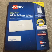 Avery 8160 White Address Labels Inkjet Easy Peel Pop-up Edge, 1" X 2