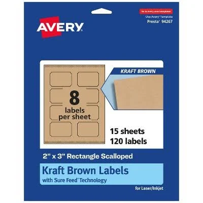 Avery Kraft Brown Rectangle Scalloped Labels