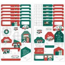 Big Dot of Happiness Camper Christmas Assorted Red and Green Holiday Party Gift Tag Labels