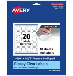 Avery Glossy Clear Square Scalloped Labels