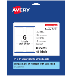 Avery Durable Removable Square Labels 94101-DRF8