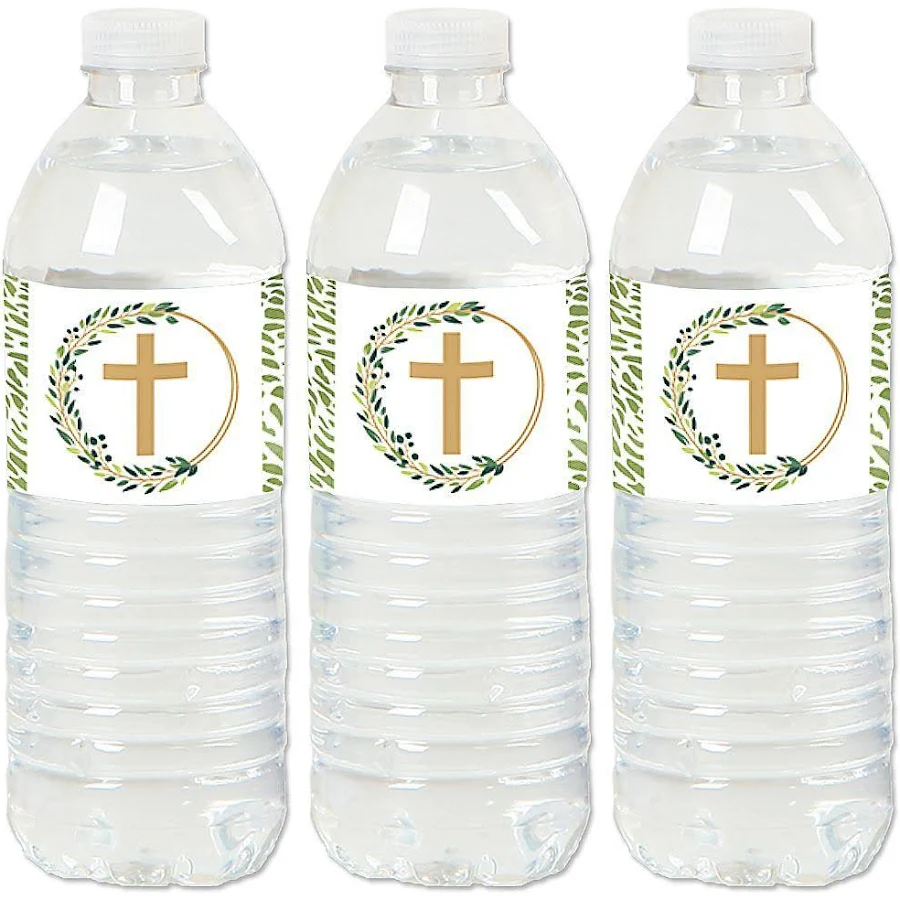 Big Dot of Happiness Elegant Cross Religious Party Water Bottle Sticker Labels