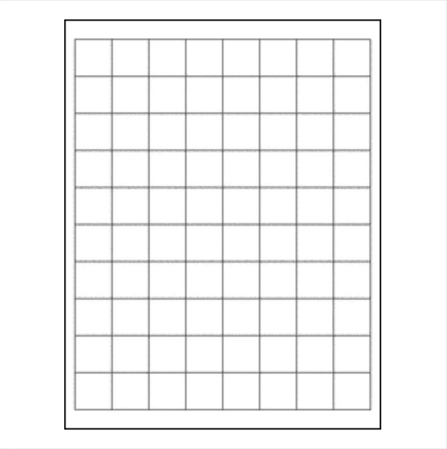 Blank, printable labels: 1" (25.4 mm) square, matte white paper with REMOVABLE adhesive, 10 sheets= 800 labels