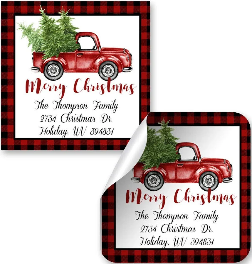 Custom Red Plaid Christmas Address Labels