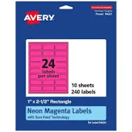 Avery Printable Rectangle Labels Neon Magenta 94221-NMP10