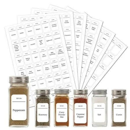 Yesbay 216Pcs Spice Jar Labels Waterproof Preprinted White Food Name Pantry Labels for Kitchen, Size: 23