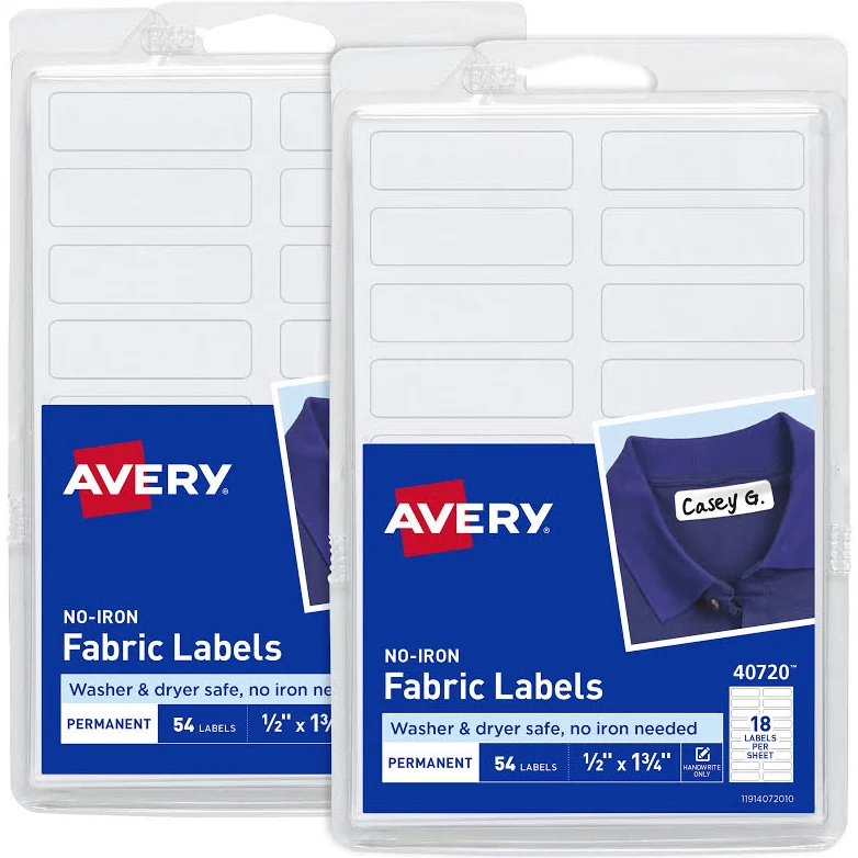 Avery No-Iron Fabric Labels, 1/2 inch x 1-3/4 inch, (2 Pack of 40720)
