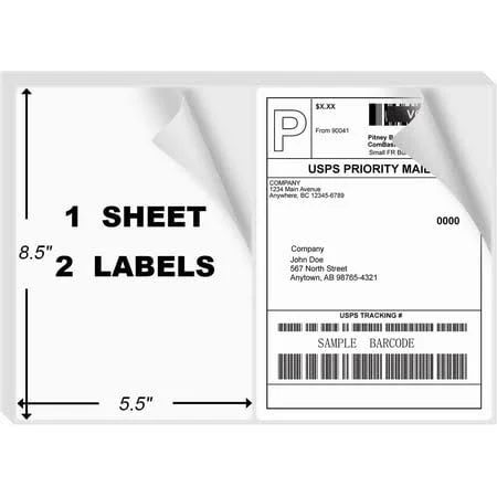 Sjpack Shipping Labels 8.5 x 5.5 inches Half Sheet Self Adhesive Shipping Address Labels Laser