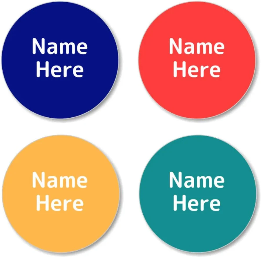 Multi Color Round Name Labels for Kids – Personalized Waterproof Stick On Name Labels (Pack of 30) | Custom Labels for School & Daycare