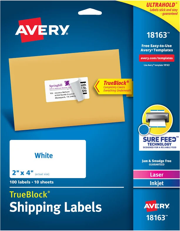 Avery Shipping Labels TrueBlock Technology 18163