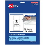 Avery Glossy Clear Rectangle Labels with Sure Feed 2.5" x 4 94245-CGF50