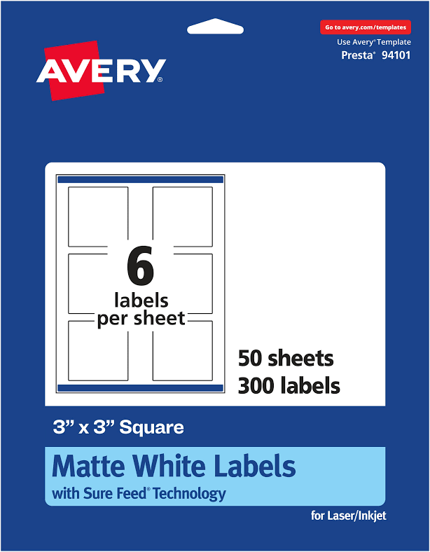 Avery Matte White Square Labels
