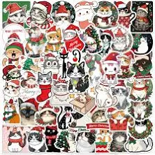 50pcs Christmas PVC Adhesive Waterproof Stickers Self-Adhesive Stickers, for DIY Photo Album Diary Scrapbook Decoration, Cat...