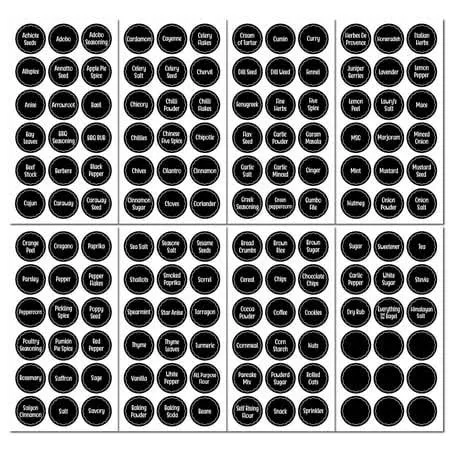 144 Kitchen Spice Jar Labels, Round Preprinted Seasoning Label Stickers + Numbers for Kitchen Organization and Storage (Water Resistant, Write On, 