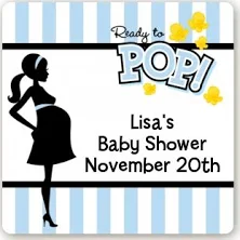 Ready To Pop Blue - Square Personalized Baby Shower Sticker Labels 2.0 inch