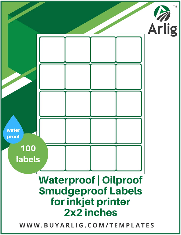 Arlig 2x2 Inch Square Waterproof Labels for Inkjet Printers