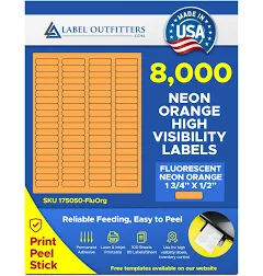 8,000 Fluorescent Orange Labels,1.75 x 0.5, 100 Sheets, 80 Labels per Sheet use Avery 5267 Template Laser Printers Only