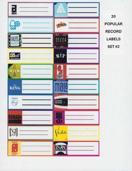 Jukebox Labels - 20 Popular record labels Sheet #2 -- Fill in you