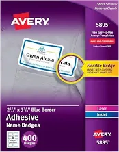 Avery Flexible Name Badges 2-1/3" x 3-3/8" White with Blue Border