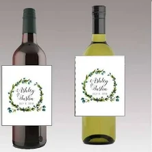 12 Elegant Wreath Wine / Beer Bottle labels Easy to Use Self Stick labels