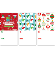 Christmas Gift Tag Stickers Holly Jolly Rainbow Bright Trees, Ornaments, and Snowmen