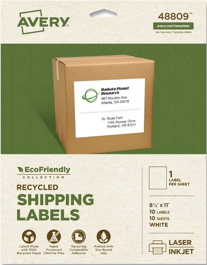EcoFriendly Shipping Labels 8-1/2" x 11"