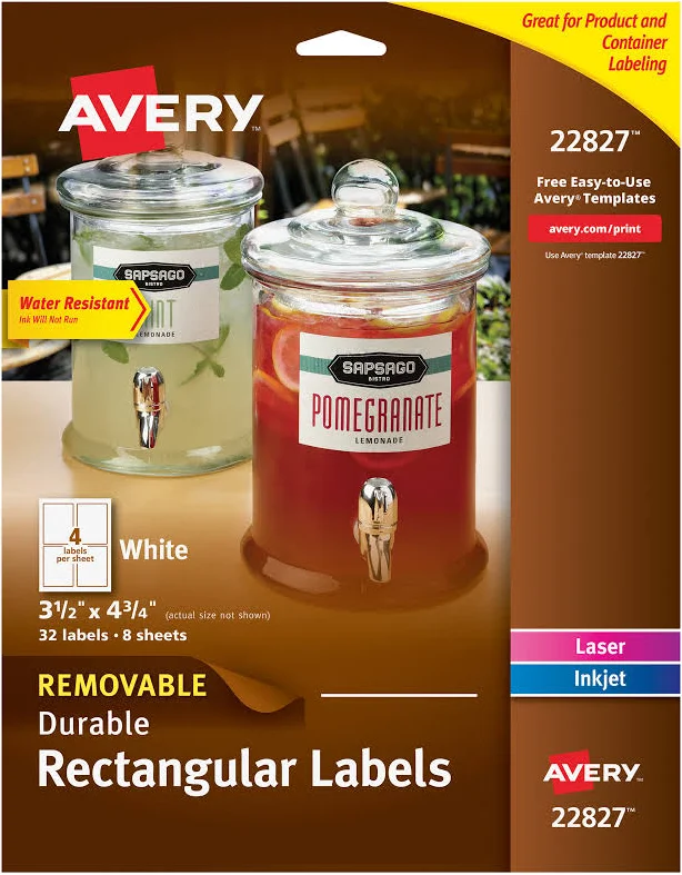 Avery Removable Durable White Rectangle Labels