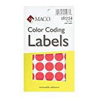 MACO Color Coding Labels 3/4 Inches in Diameter Red Neon 1000 Per Box