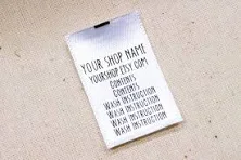 Custom Printed Satin Care Labels - White Labels - Black or Charcoal Gray Print - Straight Cut/No Folds