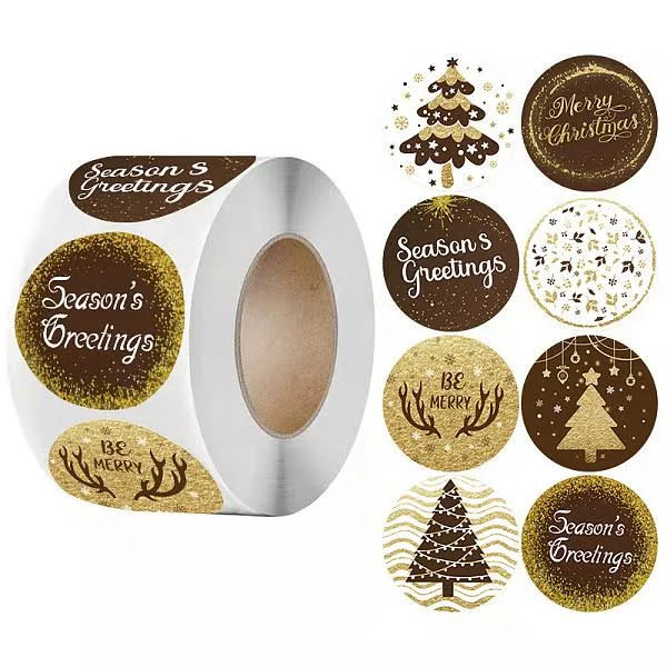 500Pcs Christmas Theme Round Self-Adhesive Stickers