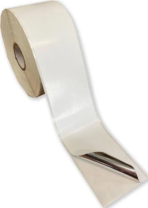 50mm x 30m Fasttyre adhesive metalized continuous white labels for rubber steel and concrete extra strong adhesive