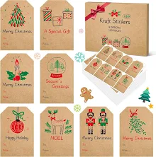 Christmas Gift Tags, Natural Kraft Gift Stickers For Christmas