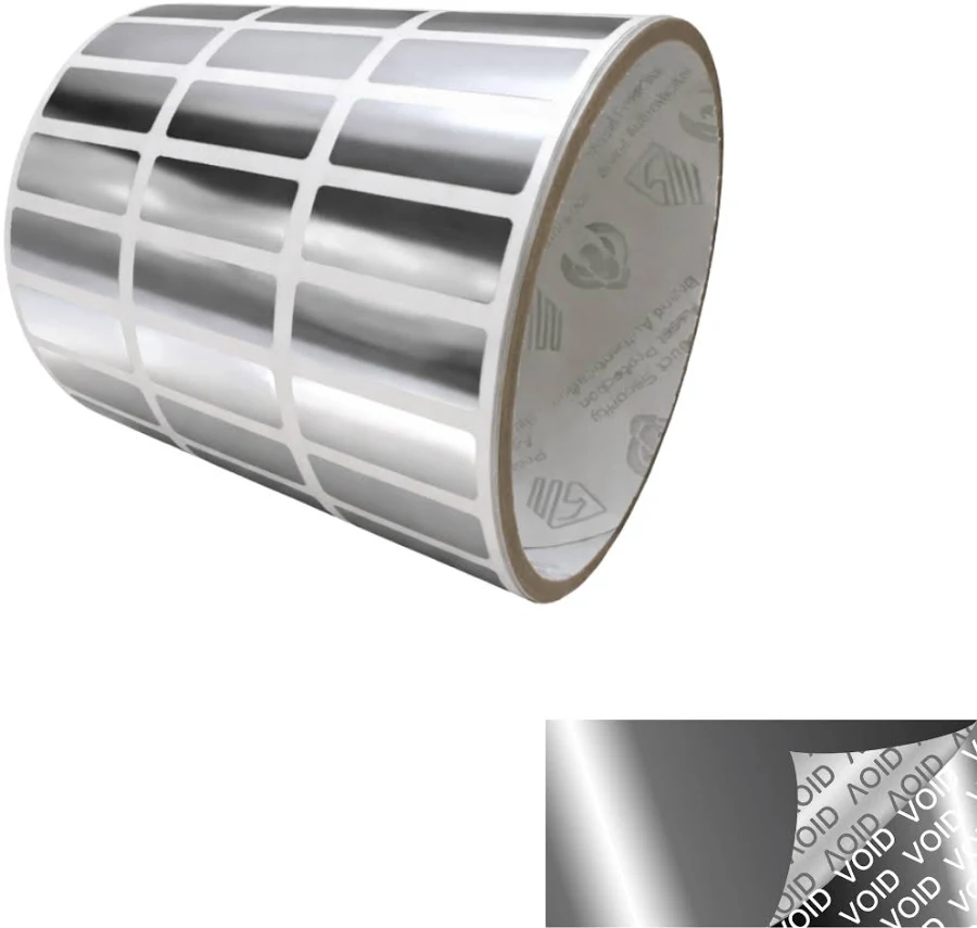 1,000 Metallic Silver TamperVoid Metallic Labels | Intertronix