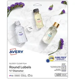 Printable Self-Adhesive Permanent ID Labels w/Sure Feed, 0.75" dia, Clear, 400/PK