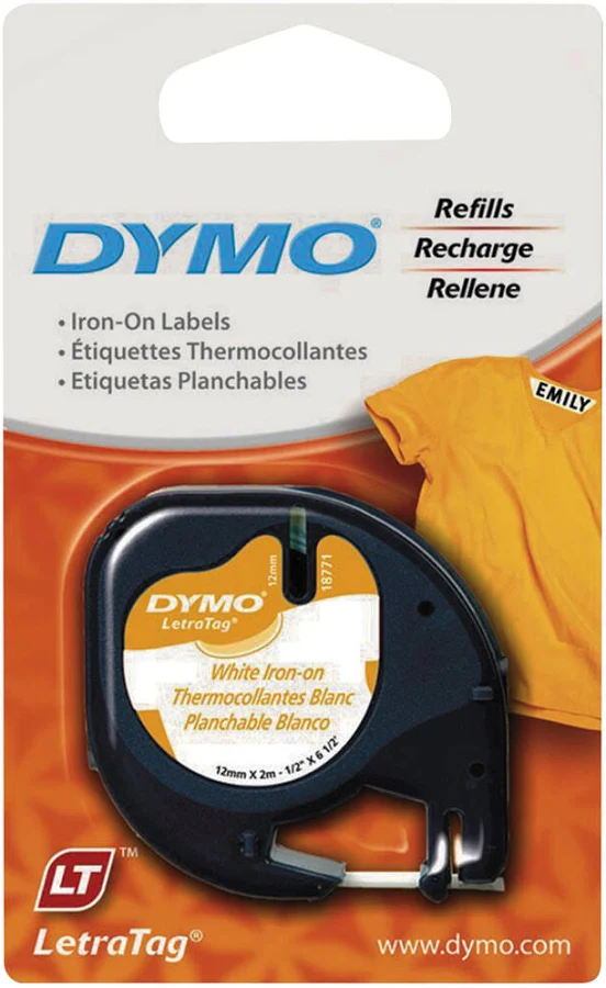 DYMO 18771 LetraTag 1/2" x 6 1/2' White Iron-On Fabric Label Tape