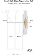 Inkjet 1" x 8" High Gloss Paper Labels 450/Roll