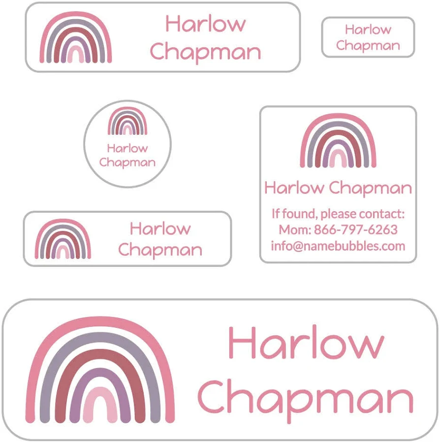 Personalized School Labels Pack - Neutral Rainbow School Labels Pack - Neutral Rainbow Rosy Glow by Name Bubbles