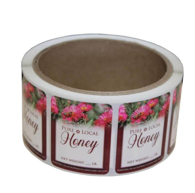 Honey Label / Roll of 200/ 1 3/8" x 1 3/4"(RED)..Fits most Bear sizes - Beeline Woodenware